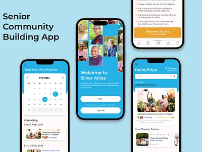 Silver Allies- Senior Community App app branding colour colour palette flat art graphic design illustration logo ui ux vector