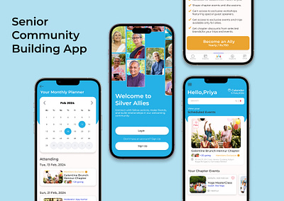 Silver Allies- Senior Community App app branding colour colour palette flat art graphic design illustration logo ui ux vector