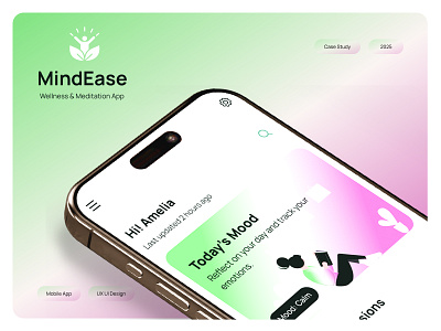 MindEase- Wellness & Meditation App app branding casestudy fitness illustration meditation uidesign ux uxdesign wellness