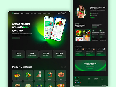 Grocity – Modern Grocery Landing Page UI appdesign cleandesign creativedesign dailyui deliveryapp ecommerceui fooddelivery freshdesign grocery groceryapp groceryui landingpage minimaldesign modernui productdesign responsivedesign uidesign uiux uxdesign webdesign