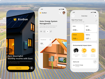EcoSun – Solar Panel Management Mobile App ai app ai powered app app design battery energy monitoring green energy ios design management mobile mobile app power power tracker renewable energy saas solar solar app solar energy solar power sustainable