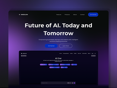 MINDGLOW Next-Gen AI Platform Landing Page (Hero Design) ai ai website graphic design landing page saas ui uiux uiux design ux