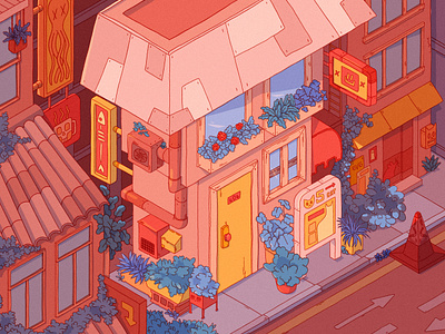 Cats Downtown illustration isometric procreate