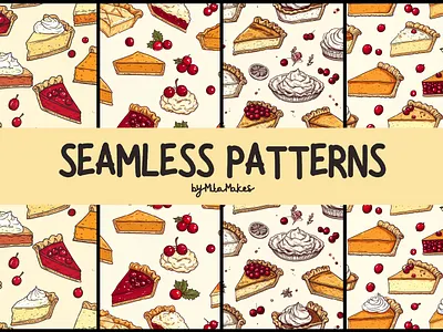 Vintage Holiday Pie and Berries Seamless Pattern 3d animation graphic design