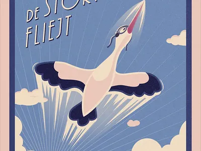 The stork is flying 2danimation after effects alsace animation design flying illustration illustrator motion design motion graphics plane sky stork super hero