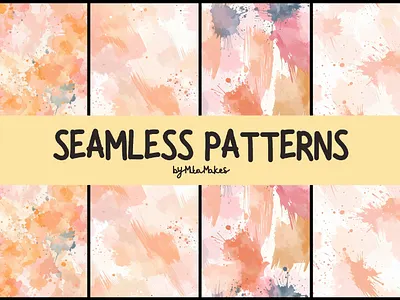 Peach Watercolor Paint Splash Seamless Pattern 3d animation ui