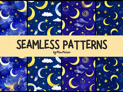 Celestial Night Sky Moons and Stars Patterns 3d animation graphic design ui