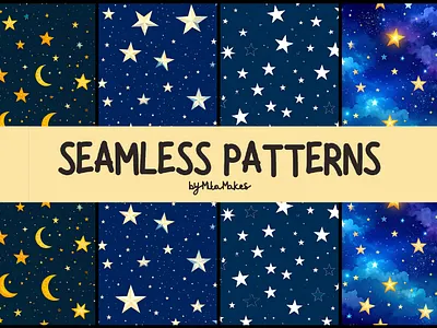 Midnight Stars and Moonlit Sky Seamless Patterns 3d animation graphic design motion graphics