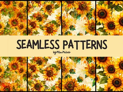 Vibrant Watercolor Sunflower Field Seamless Patterns 3d animation graphic design