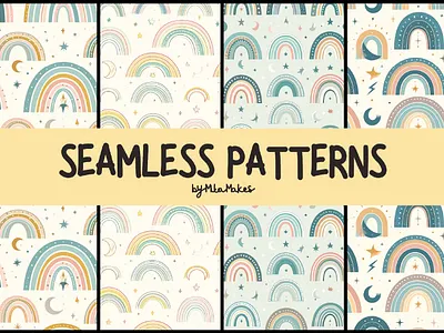 Rainbow and Celestial Seamless Pattern 3d animation graphic design motion graphics