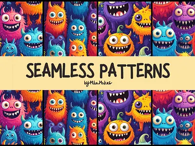 Colorful Monster Party - Seamless Pattern 3d animation ui