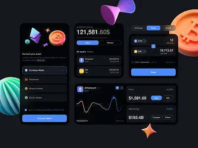 Crypto Portfolio concept components 3d branding components crypto currency dark design figma flat glass interface numbers typography ui ux
