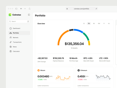 Coinstax: Crypto Portfolio v2 clean clean dashboard crypto dashboard crypto investment crypto market crypto portfolio crypto portfolio tracker crypto ui crypto web app cryptocurrency portfolio dashboard design figma popular design ui ui design ux web app web3 app web3 dashboard