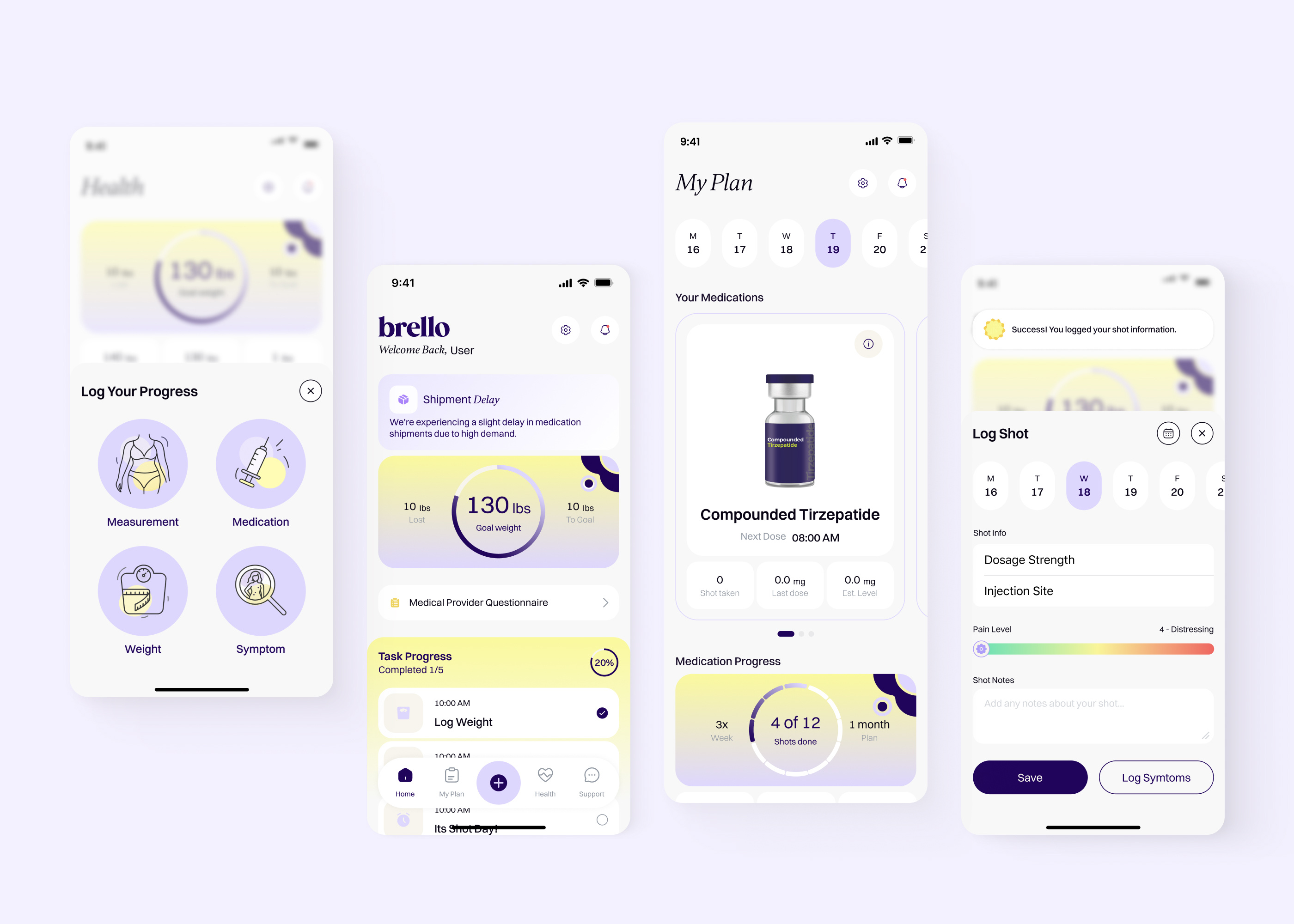 Weight loss tracking app | UI/UX daily planner health app healthcare tech healthcare ui injection tracker ios app medical app medication tracking minimal app design mobile dashboard modern ui design patient experience progress tracker symptom log ui uiux ux case study weight management wellness app wellness tech