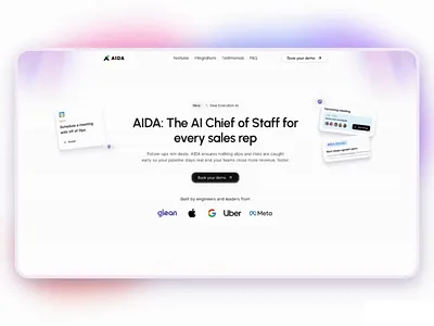 Aida website design ai design form design interaction purple rays saas landing page ui uidesign