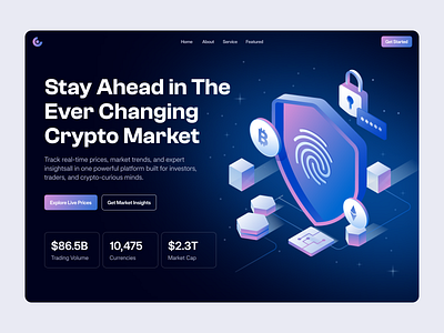 Coinscope - Metaverse Platform Hero Section bitcoin blockchain crypto design gradient hero homepage illustration isometric market meraverse minimal modern security tokens ui ux wallet website
