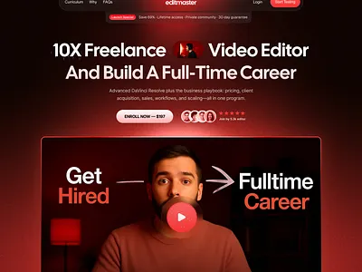 Hero section design for Video Course website course framer framer website funnel design hero hero section red red theme red website video video course