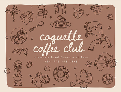 Coquette coffee club coquette creative market design drink elements illustration morning pattern vector