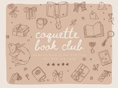 Coquette book club book club books coquette creative market design elements illustration pattern reading vector