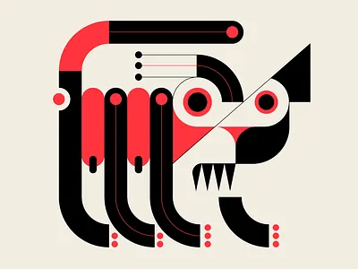 Kitty Titty abstract black cat design geometric illustration messymod minimalist red trufcreative vector