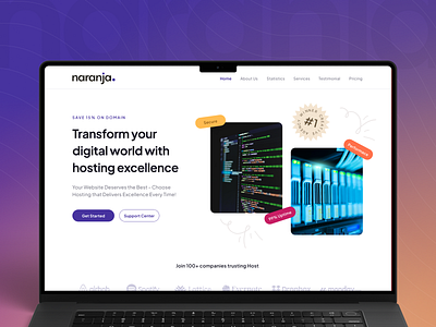 Naranja - Digital Company Service Landing Page agency app clean company design digital framer hero hosting landing page marketing mockup purple startup template ui ux web design webflow website