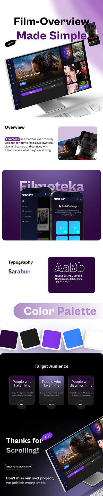 Filmoteka - Case Study branding development films graphic design logo movie puprle socials ui web web development webdesign webdev