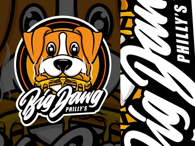 BIG DAWG PHILLY'S animal drawing apparel design brandidentity branding charachter design clothing design food logo food logo design hot dog illustration lettering lettering design lettering logo logo illustration t shirt design