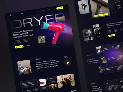 Hair Dryer - Product Landing Page body care cosmetics store cosmetology dark ecommerce ecommerce website hair dryer medical care online retail online shop product design product landing page shopify website shopping cart startup ui ux design webflow website design wellness