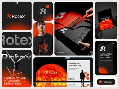 Rotex - Brand Identity Design brand book branding business logo energy logo logo design minimalist logo modern logo r letter logo renewable energy solar energy sustainability tech logo