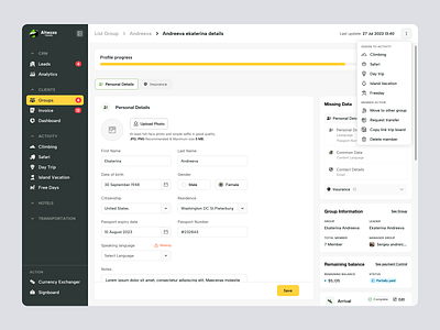 Altezza – Client Personal Details for SaaS Travel & Tour admin dashboard booking system client management crm dashboard personal infomation product design profile saas saas design tour management tour operator travel management travel ui ui ux web design