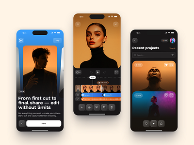 Mobile design for Video Editing App application design interface ios app design mobile app product service startup ui ux