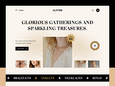 Glitter - Jewellery Shop Website accessories beauty diamonds e commerce fashion gold homepage jewellery jewellery store jewelry jewelrystore landingpage luxury shop store style visual design web design website