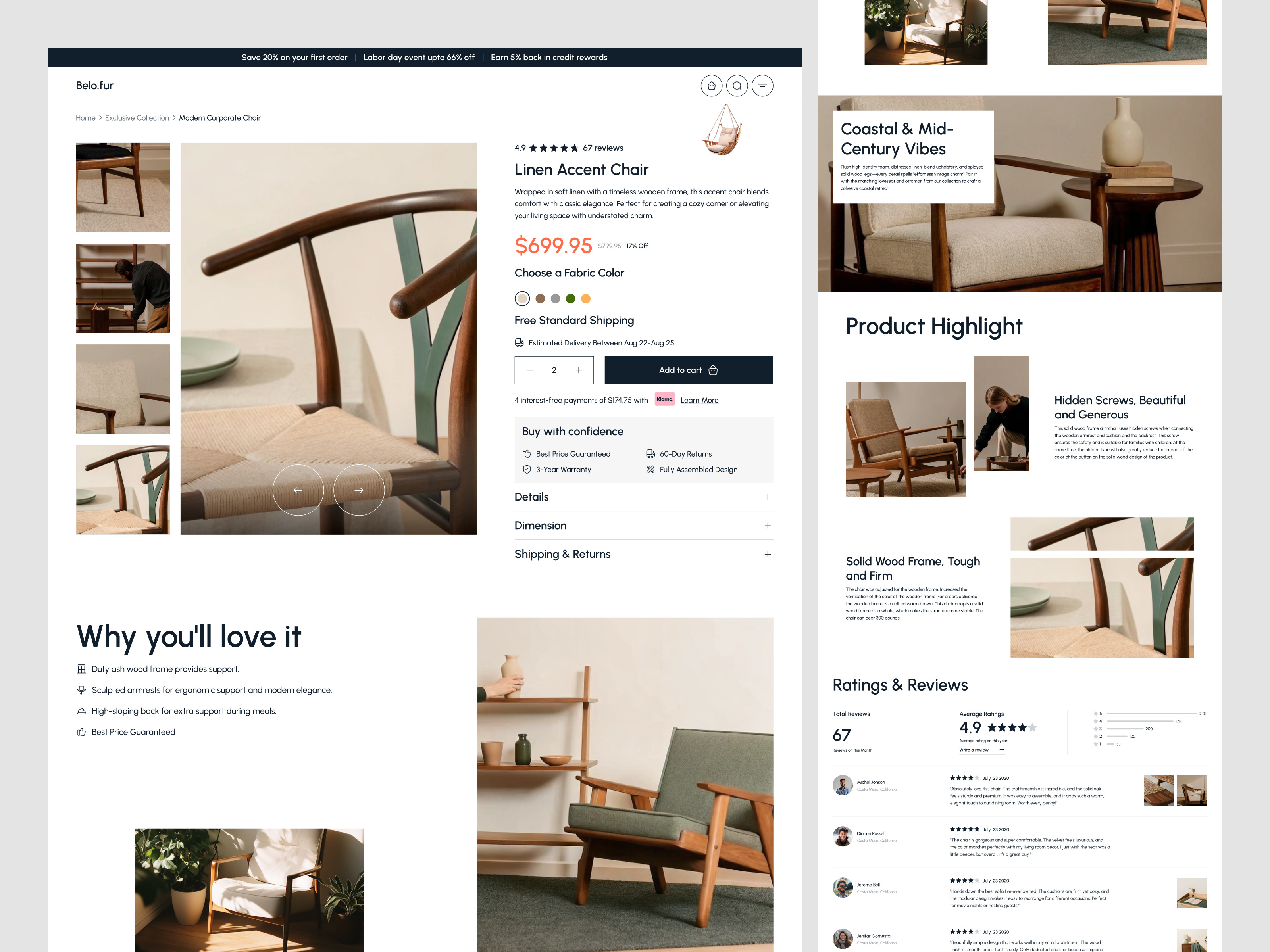 Belo-fur – Furniture eCommerce Product Details Page Design clean ui e commerce website ecommerce furniture e commerce furniture shop furniture store home decor landing page online store product detail product page shop store website uiux design web design website
