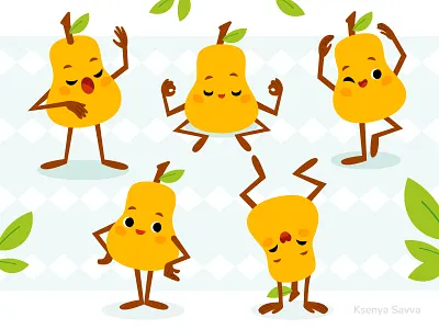 Cute cartoon pear character adobe illustrator cartoon character character design children concept art cute design eco for kids fruit green harvest illustration kawaii logo mascot pear vector yellow