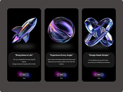 Dark Onboarding Screen 3d 3d object app design attractive colour dark darkness design initial screen onboarding screen splash screen typography ui