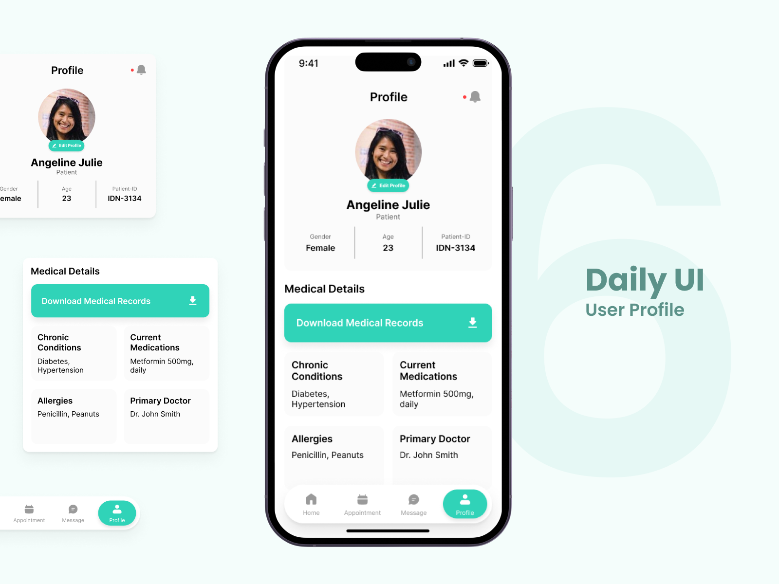 Daily UI #006 | User Profile clean daily ui medical app medical user profile mobile user profile modern profile ui design user interface user profile