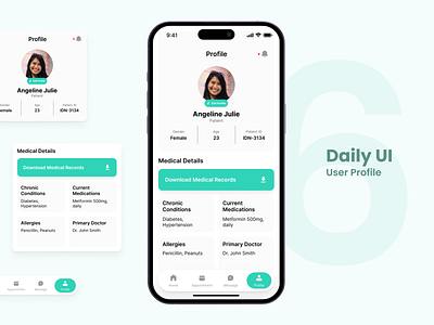 Daily UI #006 | User Profile clean daily ui medical app medical user profile mobile user profile modern profile ui design user interface user profile