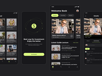 📈 Smart Investment Learning App – Modern Dark UI appdesign branding creativedesign dashboarddesign design designinspiration figma illustration interactiondesign interfacedesign minimaldesign mobiledesign moderndesign productdesign prototype uidesign uxdesign webdesign
