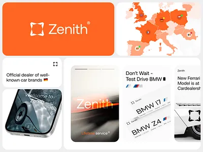 branding \ Zenith® 3d abstract logo automotive logo brand brand book brand identity branding car car service graphic design identity logo logo design logo designer mark modern logo orange print technical typography