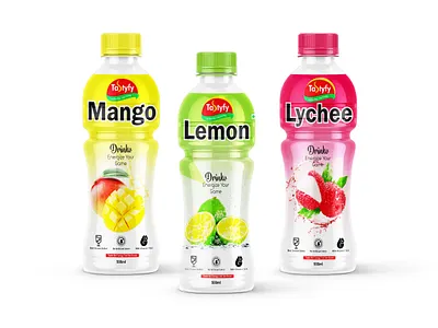 Lemon,Lychee, Mango and orange Label Design vibrant packaging design