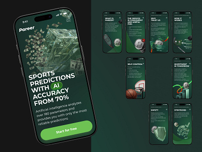 Pareer - Story in web-app darkui datavisualization fintechdesign glassmorphism onboarding productdesign sportsanalytics uidesign uxdesign webdesign