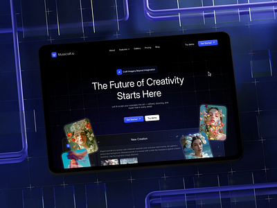 AI - Image Generator Landing Page 3d mockup ai ai image generator ai integration ai landing page design animation artificial intelligence b2b b2c dark image to video interaction landing page modern website text to image ui ux web web design website