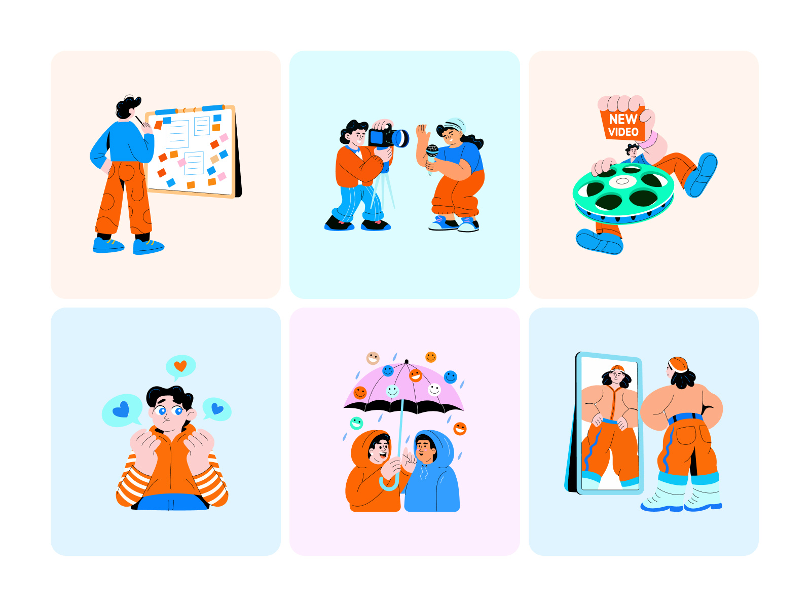 Social Media Illustrations art branding content creative design digital engagement flat graphic illustration marketing media minimal modern platform social trendy ui vector visual