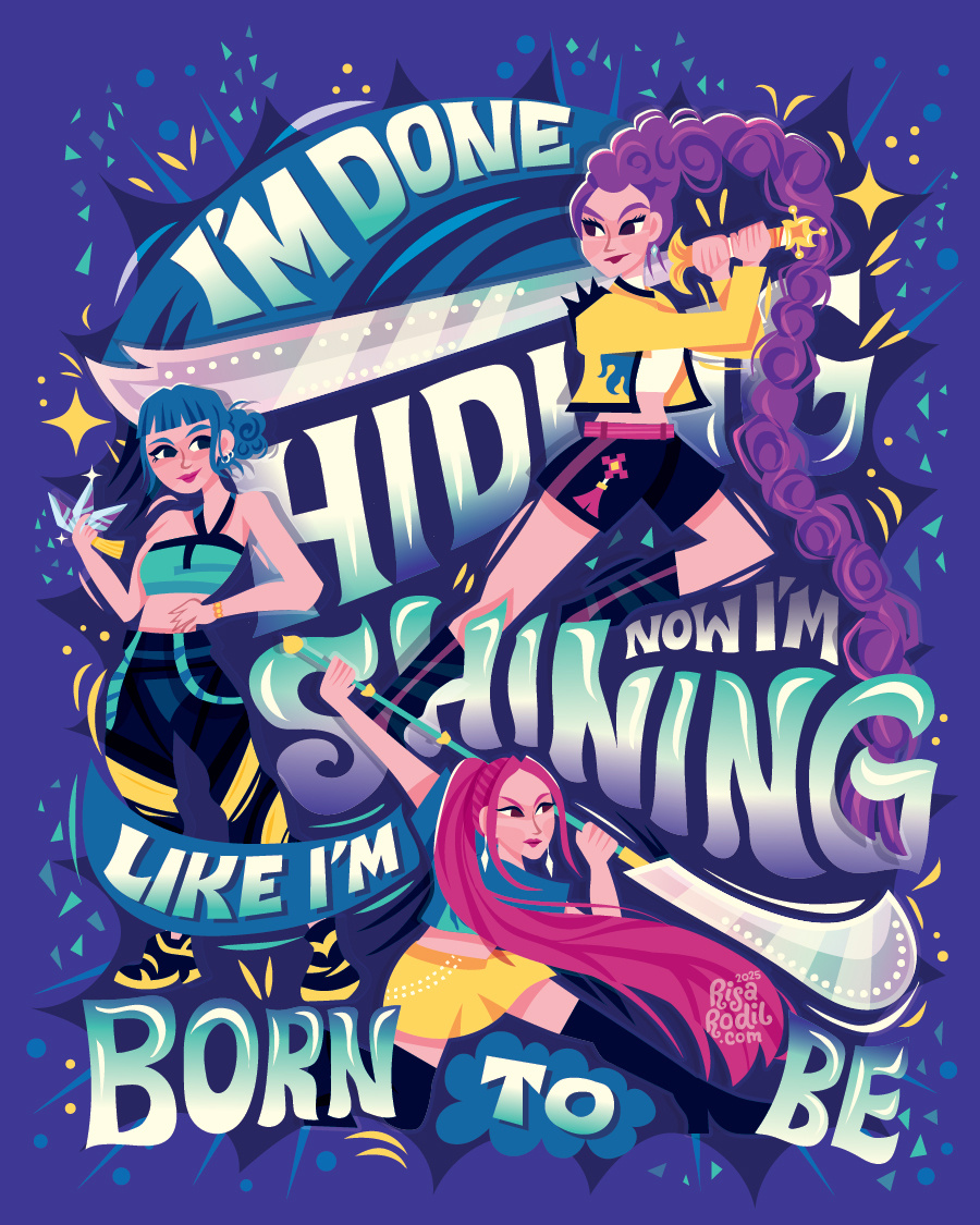 Huntrix Art character design flat design hand lettering huntrix illustration kpop demon hunters lettering typography