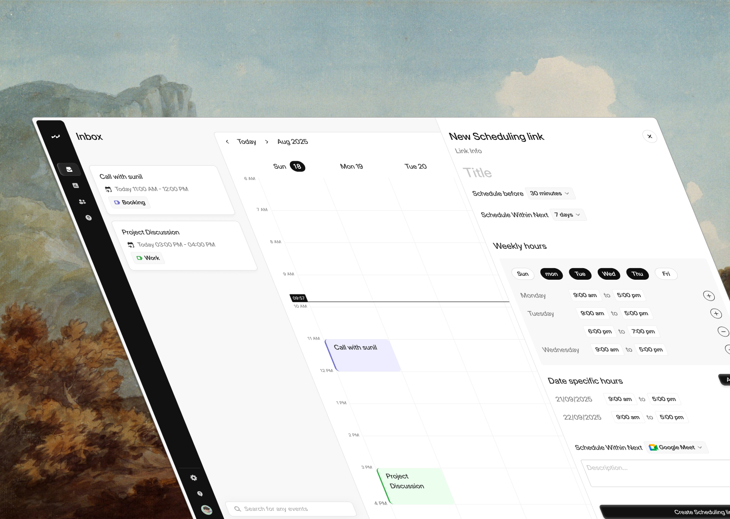 New scheduling link - web app design. app appointment availability booking calendar dasboard management platform saas schedule services ui ux webapp