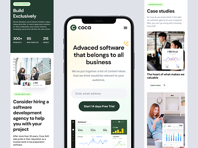 Coca - Software Company Landing Page Responsive View agency business coca company corporate dashboard digital green landing marketing mobile page profile responsive saas software tax ui view