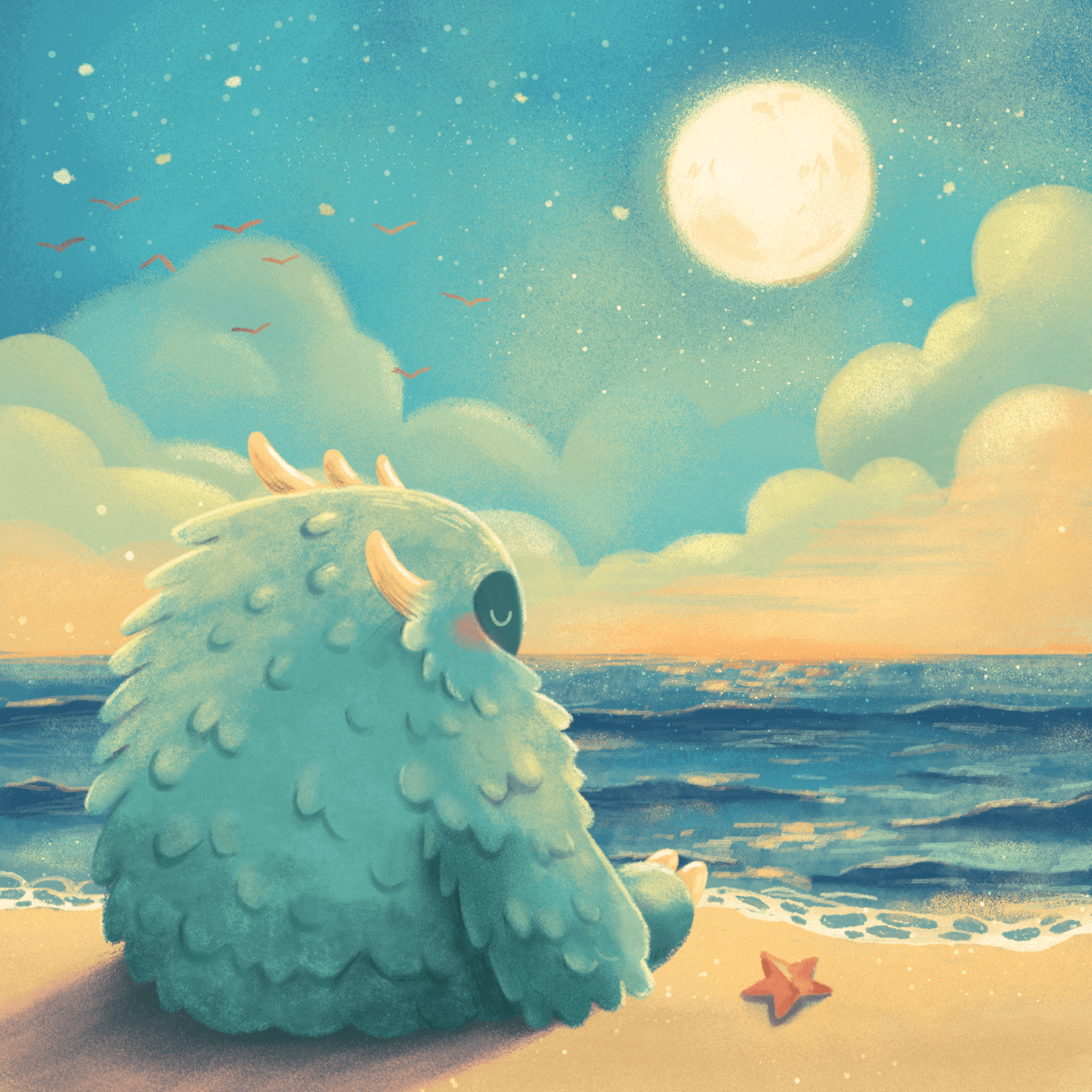 A wish for the moon affinity photo children illustration digital digital paint digital painting fairytales illustration monster nature sea