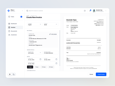 Invoice Creator - Accounting Web App accounting app application clean create new invoice creator database design finance form inter invoice invoices modern selector ui ui design ux web app