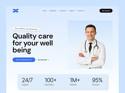 Healthcare Website Header – Online Doctor & Medical Services appointment booking clinic website doctor finder framer health services healthcare hospital ui landing page medical ui medical website patient care uiux design web design webflow website design website header wordpress