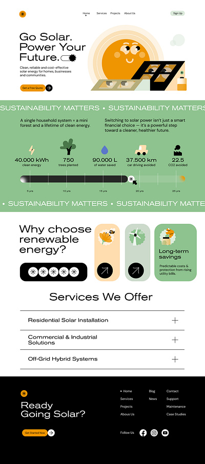 Solar Panel Landing Page 2d clean energy ecology flat graphics illustration landing page solar solar panel sustainability ui vector webdesign
